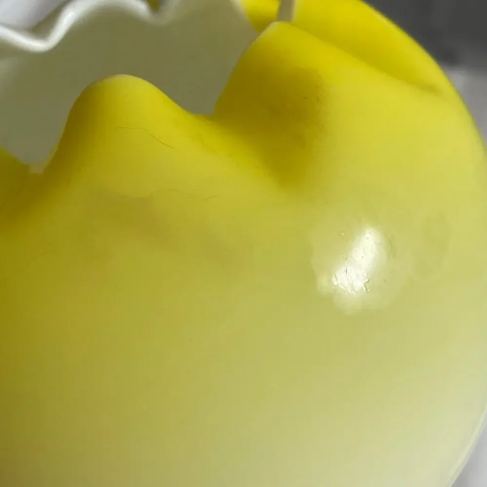 Vintage Victorian Rose Bowl Yellow Satin Glass Crimped Ombré Ruffled Vase READ